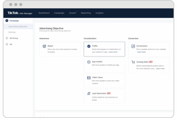 TikTok Ads Manager Campaign button
