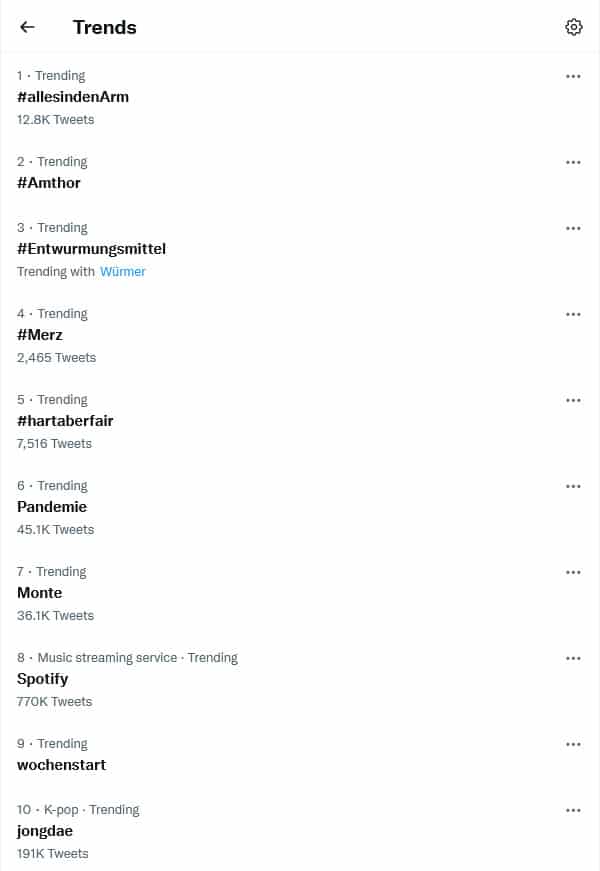 Screenshot der Trendsektion auf Twitter. Du kannst damit neue Social-Media-Content-Ideen finden