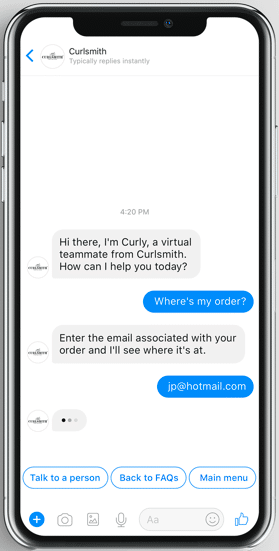 Screenshot of chat with an AI chatbot on Messenger