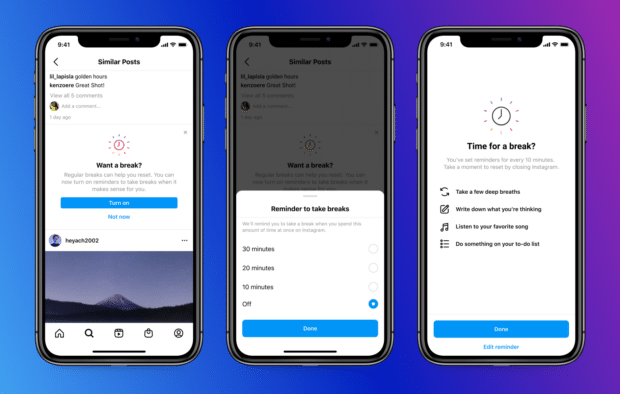 Instagram Take a Break feature screenshots