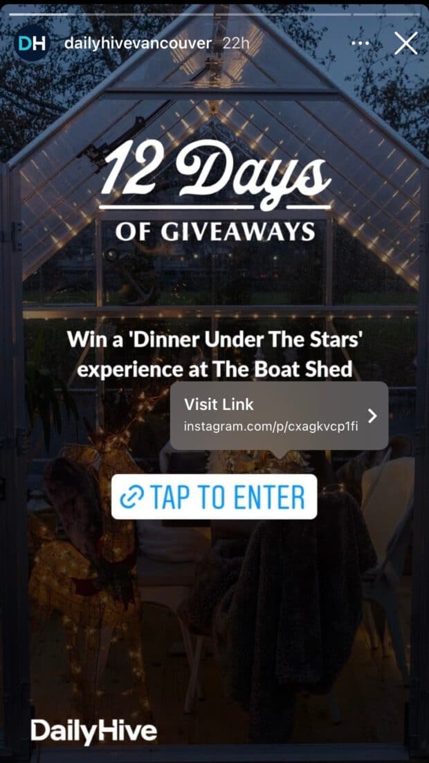 Instagram Story promoting Instagram giveaway feed post