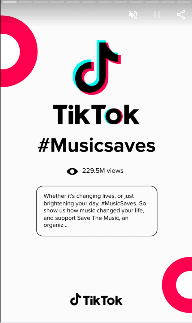 TikTok Music saves hashtag donate option