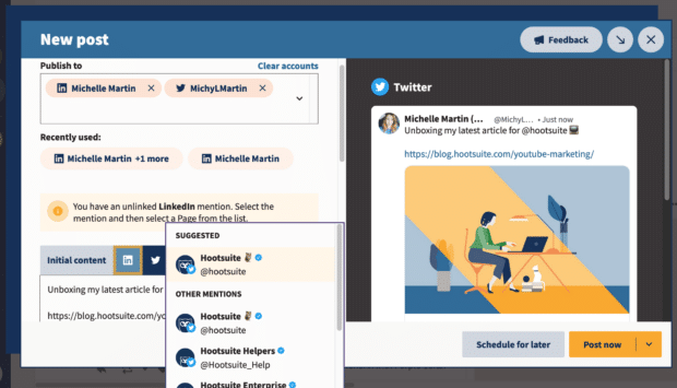 Twitter-Post auf Hootsuite Planner erstellen