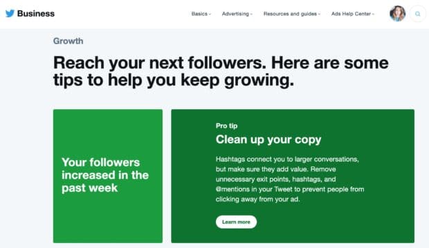 Twitter Business Insights: personalized tips