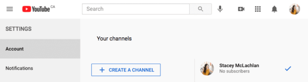 account settings on YouTube