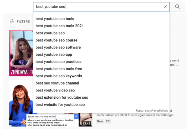 YouTube autofill feature in search tab