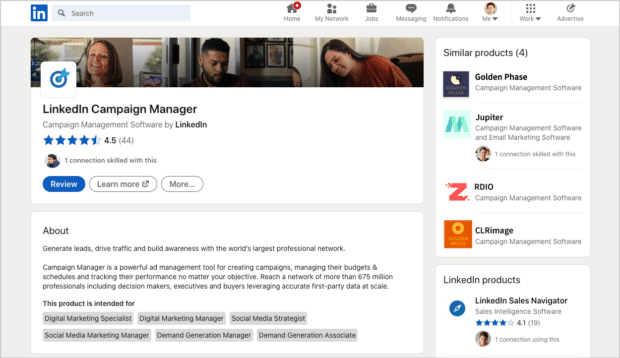 LinkedIn Campaign Manager Product page