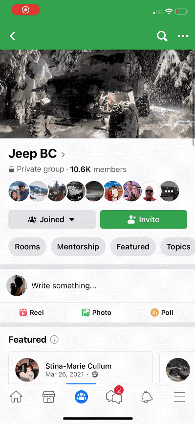 example of post in Jeep BC Facebook group