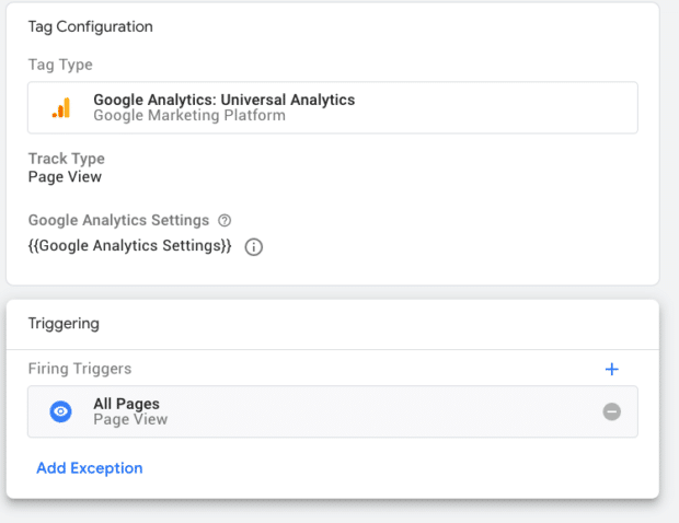 tag configuration Google Analytics: Universal Analytics