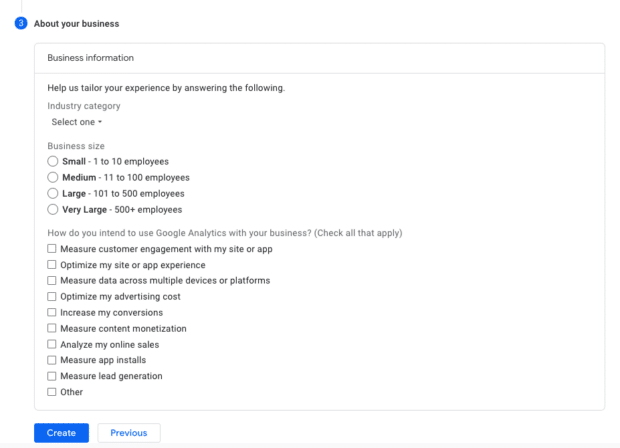 business information including industry category and business size 