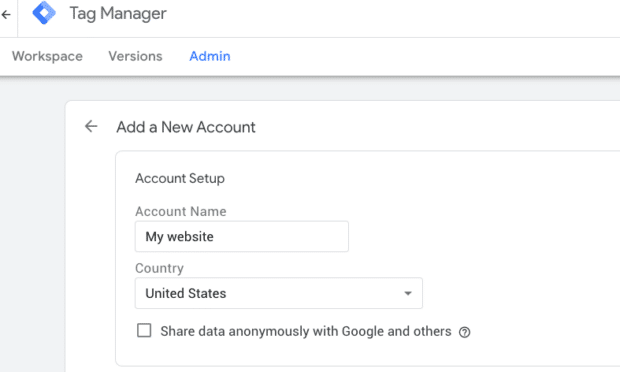 Tag Manager Add a New Account