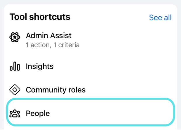 People button under Tool shortcuts in Facebook