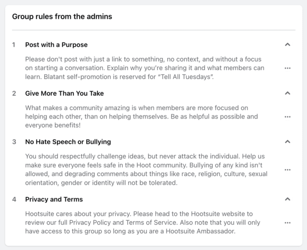 example of Facebook group rules