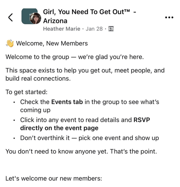 Facebook Group welcome message for new members