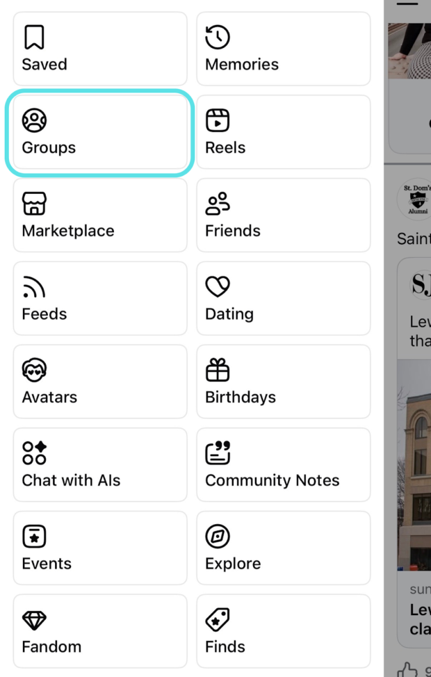 Groups button in Facebook