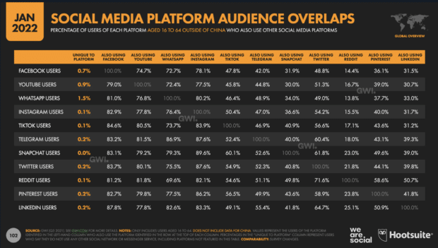 social media platform audience overlaps