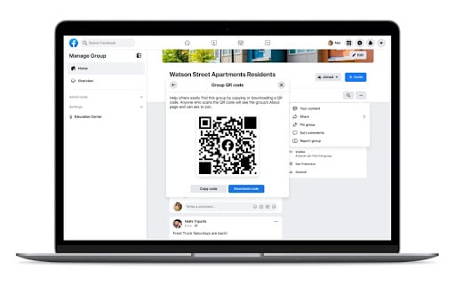 Facebook Group admin tools - sharable QR code