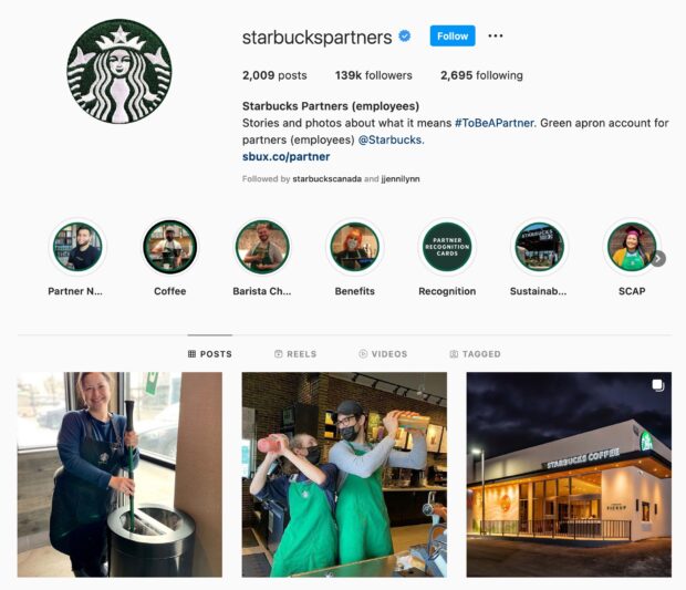 Starbucks's Instagram account for employees