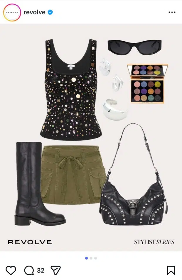 Instagram carousel from Revolve showing how they would style different clothing pieces