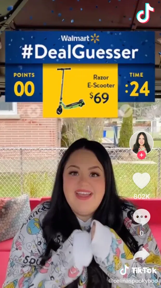 TikTok from creator Celina Myers participating in Walmart's #DealGuesser challenge