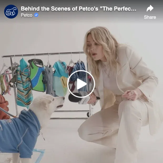 Facebook video of Petco's campaign with Arielle Vandenberg featuring behind-the-scenes footage