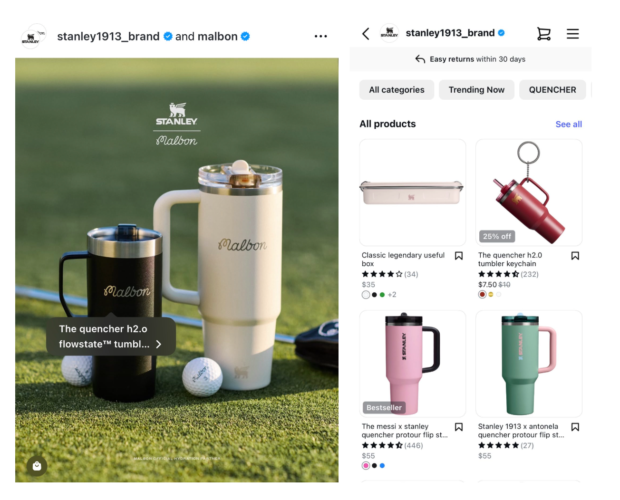 Instagram storefront example from Stanley