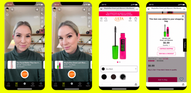 snapchatter selling mascara in new AR shopping lens