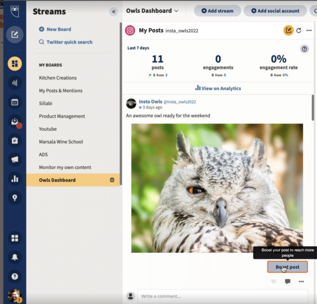 Instagram boost post in Hootsuite