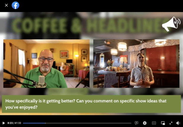 Paco Ojeda uses Zoom to co-broadcast with Coffee & Headlines