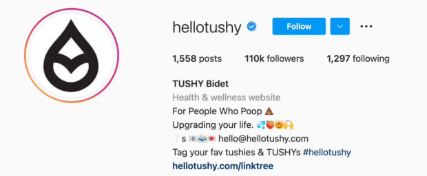 Hello Tushy Instagram Bio