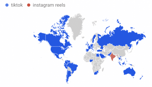 Google Arama Trendleri TikTok dünya çapında Instagram Reels'e karşı