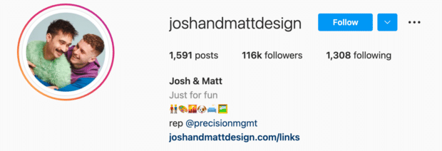 Josh and Matt Design Instagram bio