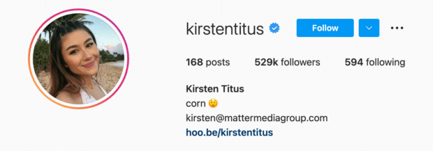 Instagram Bio de Kirsten Titus 