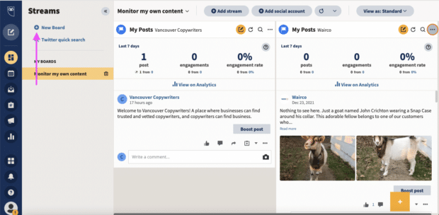 Hootsuite Streams new board