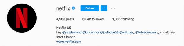 Netflix Instagram Bio