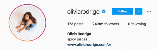 Olivia Rodrigo Instagram Bio