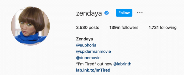 Zendaya Instagram Bio