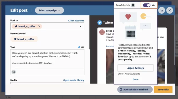 edit post and autoschedule on Hootsuite