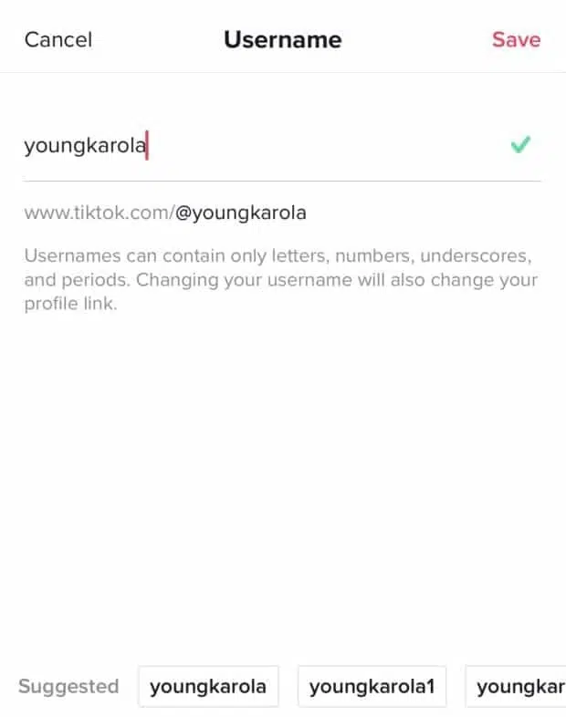 changing username in TikTok
