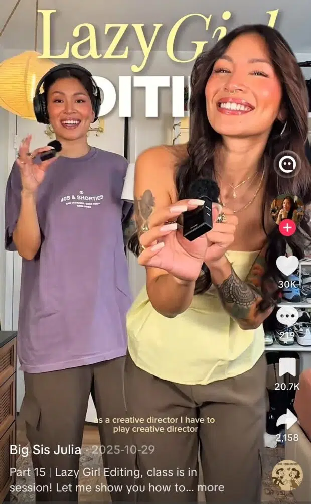 TikTok creator Big Sis Julia demonstrating how to edit using the clone effect