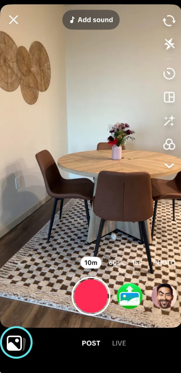 TikTok's upload button, which allows you to upload videos and photos from your camera library