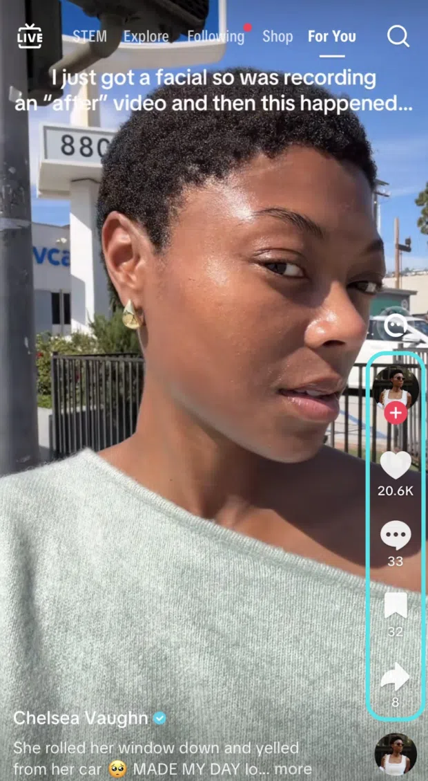 Screenshot highlighting different options to engage with a TikTok video