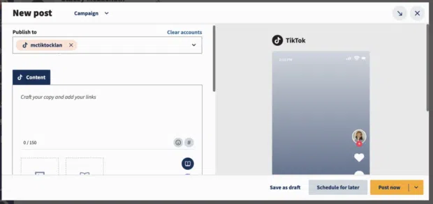 Publishing a TikTok in Hootsuite Composer