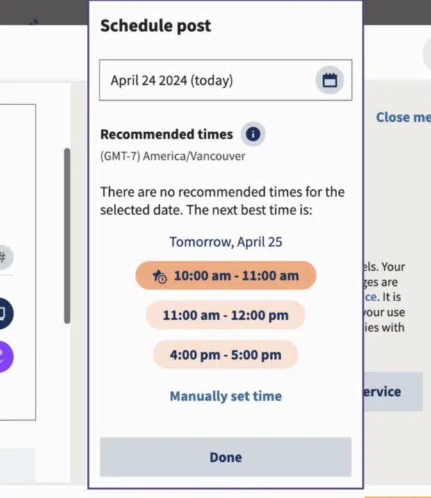 Hootsuite's recommended times to post