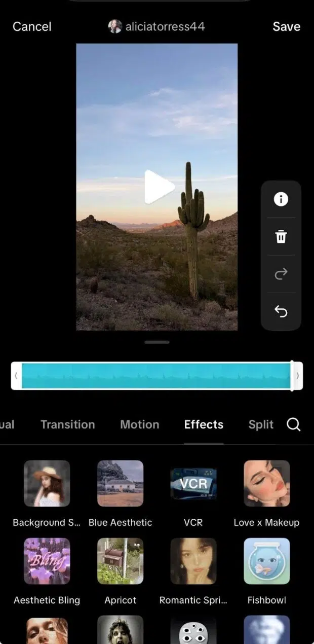 Effects library in TikTok