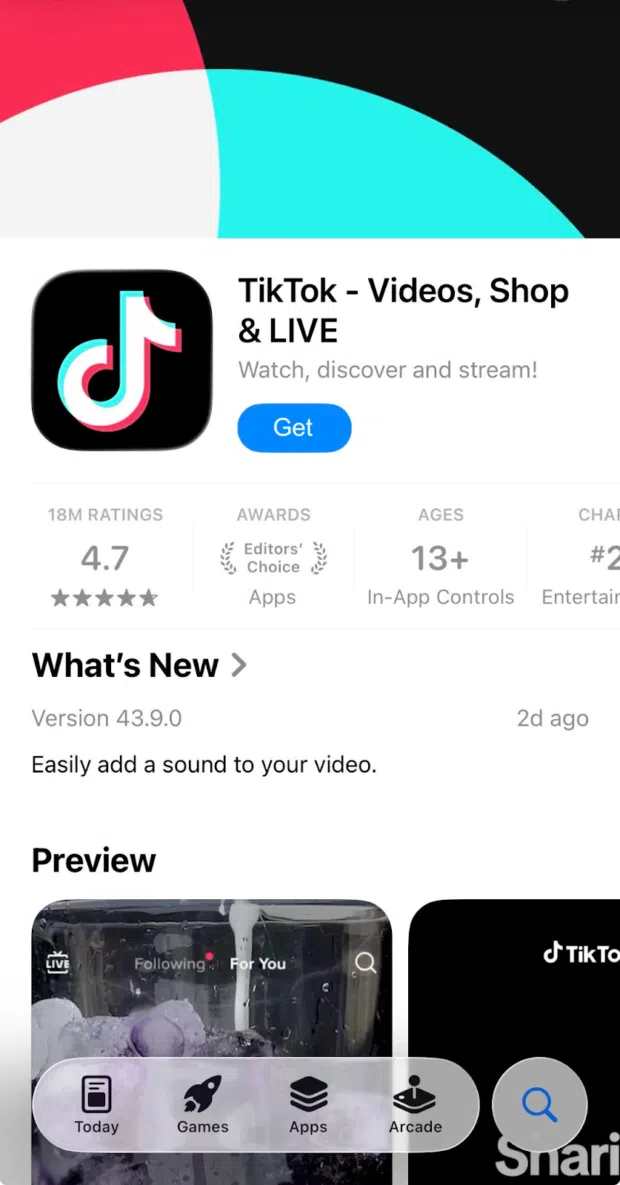 TikTok's app in the Apple App Store