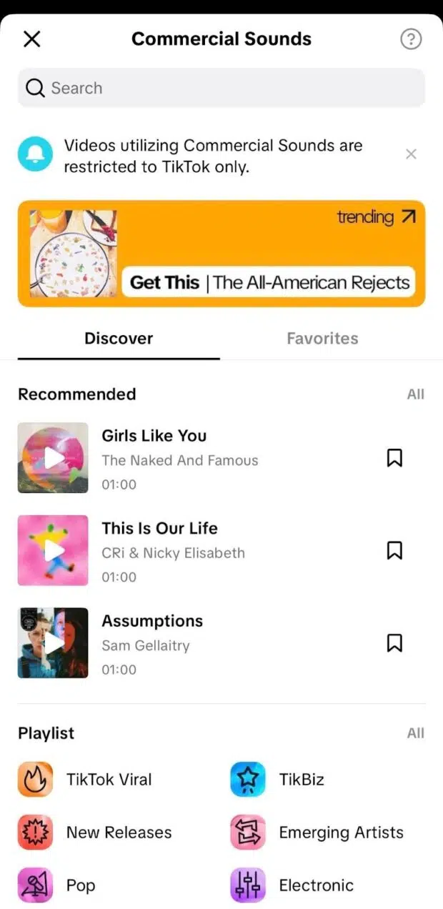 TikTok's commercial sound library
