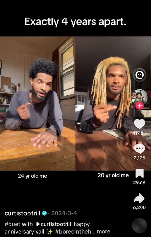 A TikTok creator duetting his own video from four years ago
