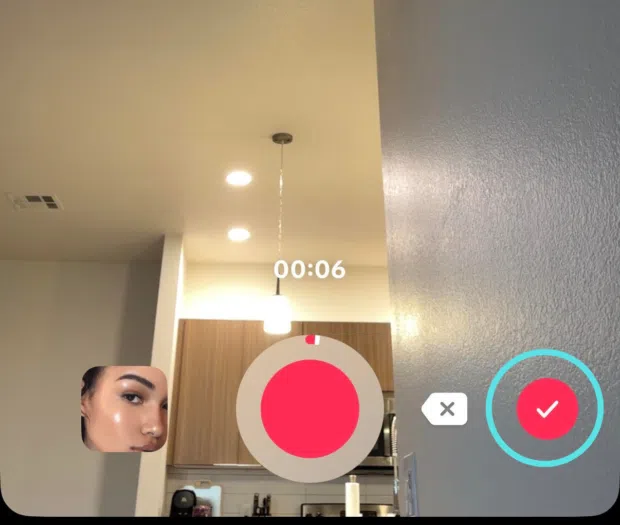 TikTok's checkmark button that moves you to the editing view