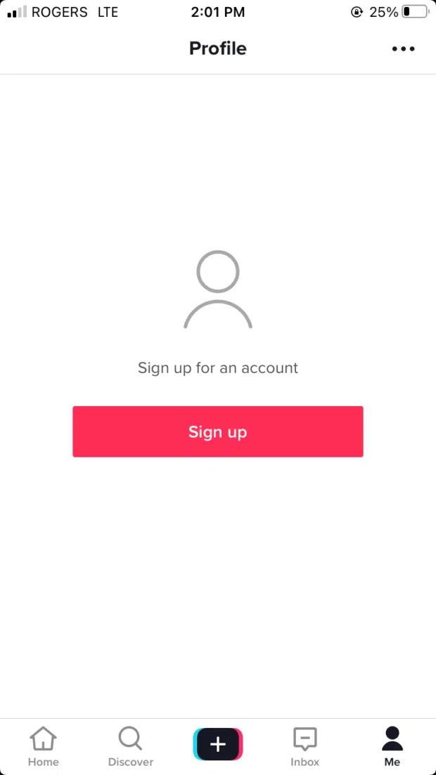 sign-up screen in Tiktok